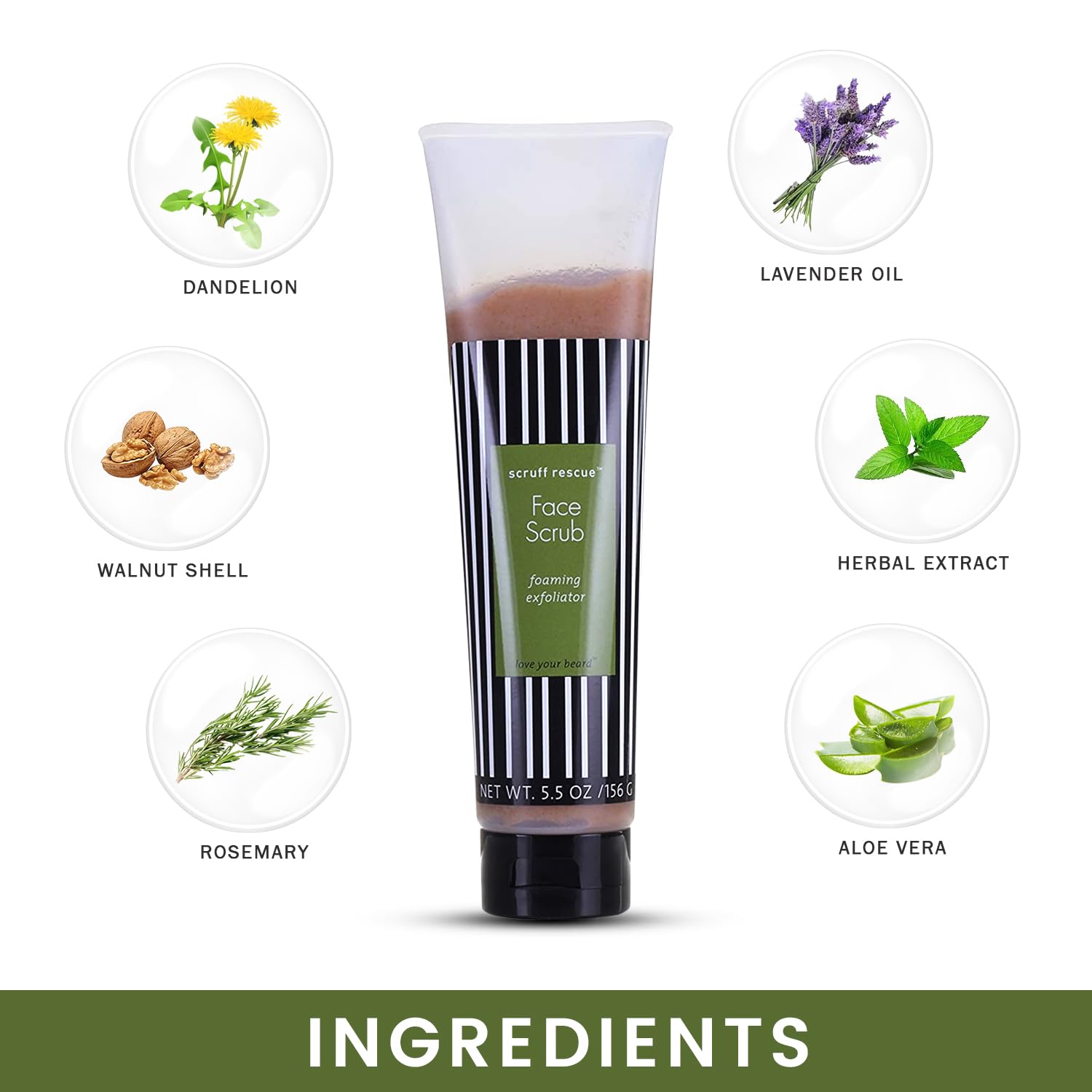 Scruff Rescue Exfoliating Face Scrub For Men - Organic Formula Facial Cleanser - Skin Care for Men - 5.5 Ounces - Natural Ingredients Exoliating Face Wash to Prevent Ingrown Hair - Vegan